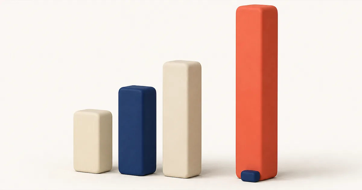 Four coloured bars of different heights representing where files waited, with the tallest bar set apart and a small marker resting at its base.