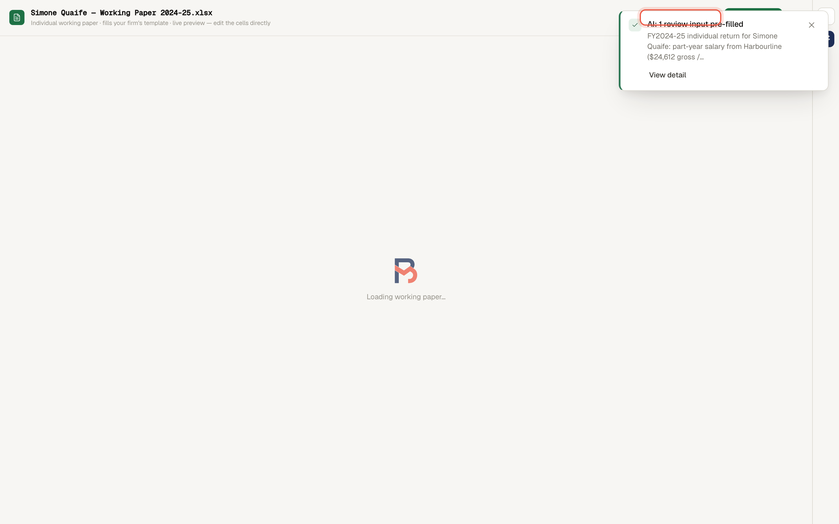 A delivered working paper open in the browser, with the editable/locked notice ringed.